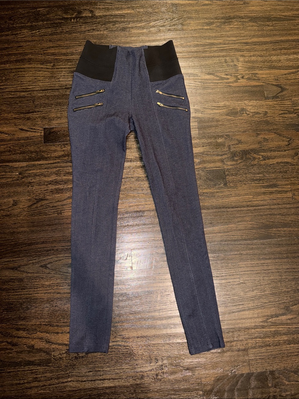 Ci Sono Navy Blue Jeggings with Black Waistband and Gold Zippers